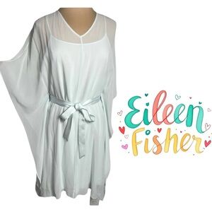 Eileen Fisher pale blue 
Sheer Silk V-Neck kaftan Dress w/ Belt